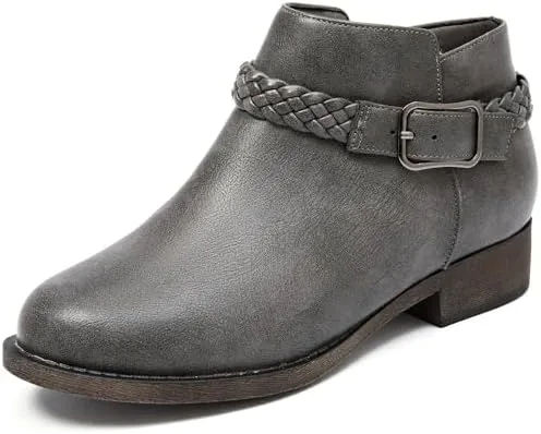 veittes womens ankle boots comfortable platform classic side zip round toe cover with buckle strap low chunky heel comfort slip on fashion grey bootspu8