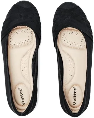 veittes womens wide width flat shoes dressy round toe slip on soft comfortable office work daily walking ballet flatsblacksize 85 w