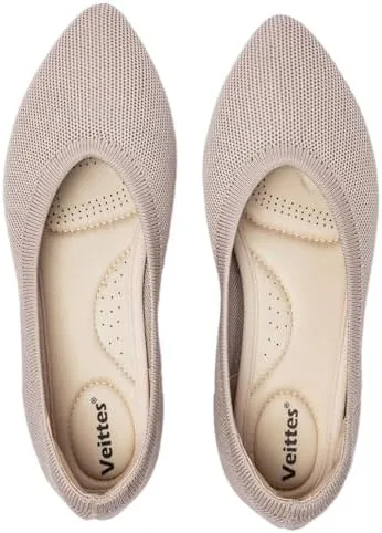 veittes womens wide width flats shoes comfortable casual slip on breathable knitted ballet flats tan 10 w us