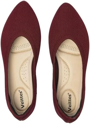 veittes womens wide width flats shoes comfortable casual slip on breathable knitted ballet flats wine red 10 w us